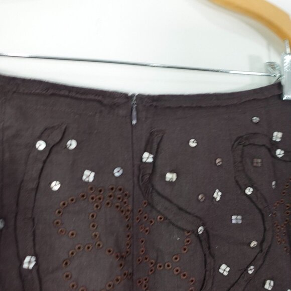 NOUGAT LONDON Linen Skirt Womens 10 Medium Brown Beaded Eyelet Light Boho Fairy - Picture 11 of 14